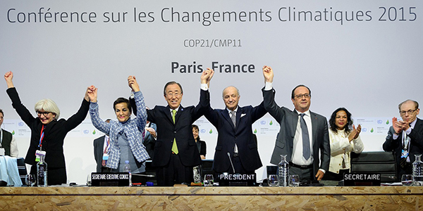 Officials celebrating Paris Agreement