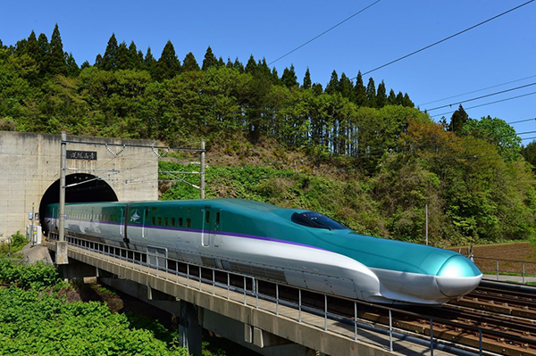 Shinkansen train exiting Seikan Tunnel