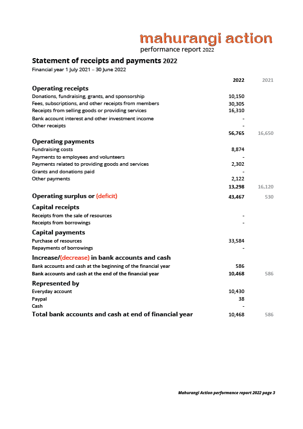 Mahurangi Action Performance Report 2022, page 3