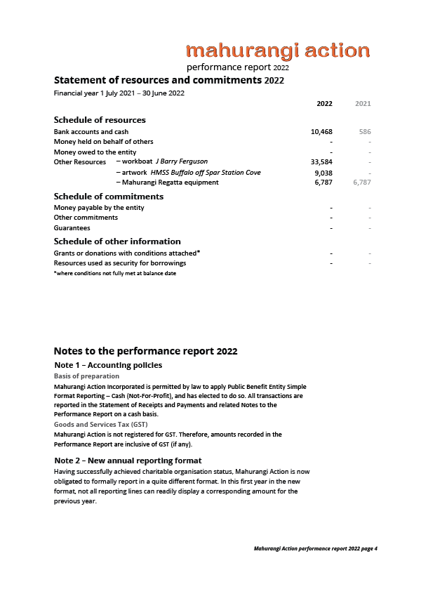 Mahurangi Action Performance Report 2022, page 4
