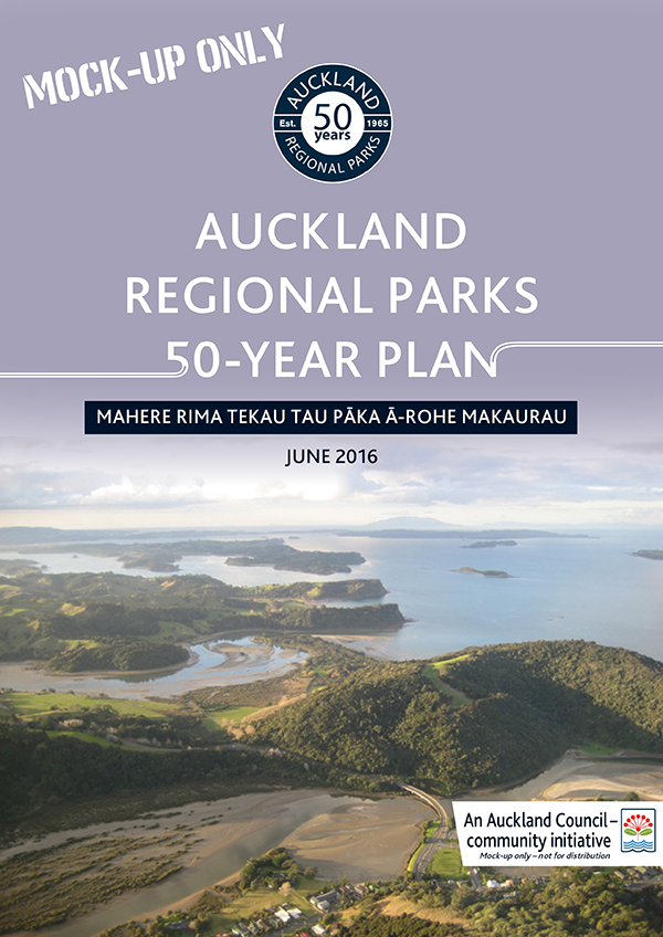 Mock-up of cover of Auckland Regional Parks 50-year plan