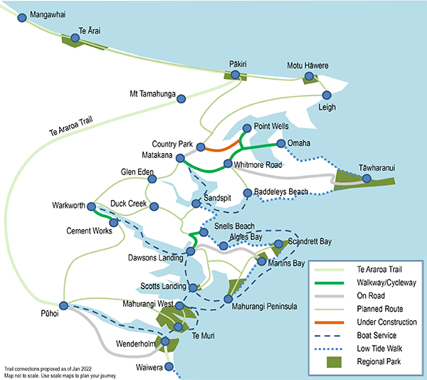 Schematic of greater Mahurangi proposed and extant trails network