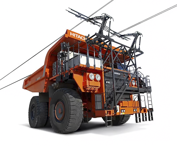 Hitachi in-motion-charging trolley dump-truck