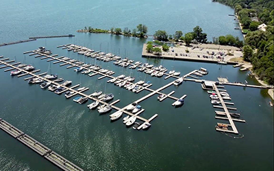 LaSalle Park Marina, post installation of buoyant breakwater