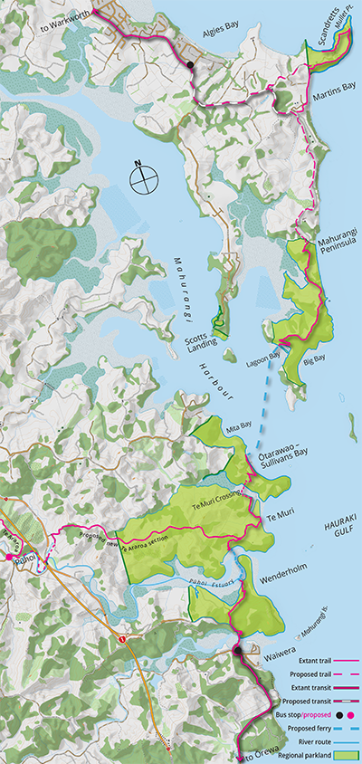 Map of the Mahurangi Coastal Path and the greater Mahurangi regional park