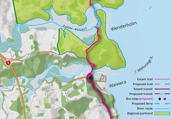 Waiwera to Wenderholm section of Mahurangi Coastal Trail map