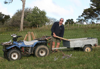 Cluny Macpherson, quad bike and trailer