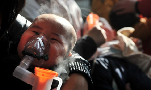 Chinese baby on nebuliser