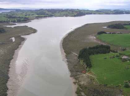 Aerial of Mahurangi River looking downstream from Hamiltons Landing