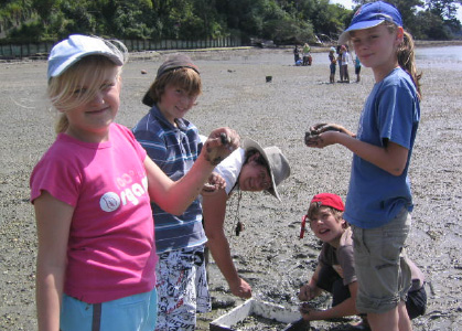 Georgia Monks, left, monitoring shellfish.