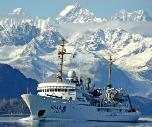 Research vessel Fairweather in front of Mt Fairweather