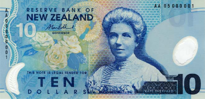 NZ$10 note, depicting Kate Sheppard