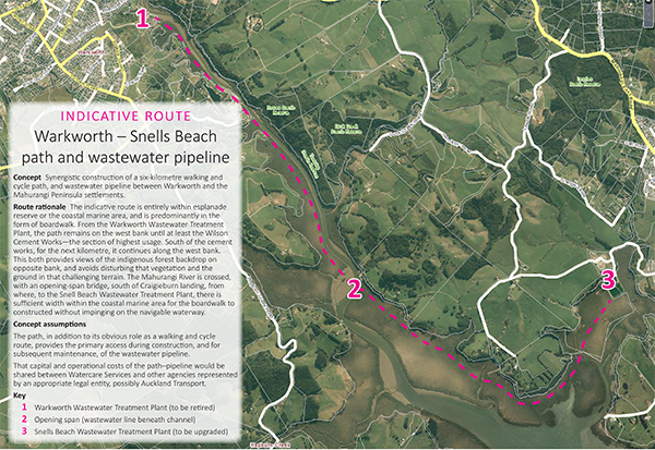 Warkworth – Snells Beach path, indicative route