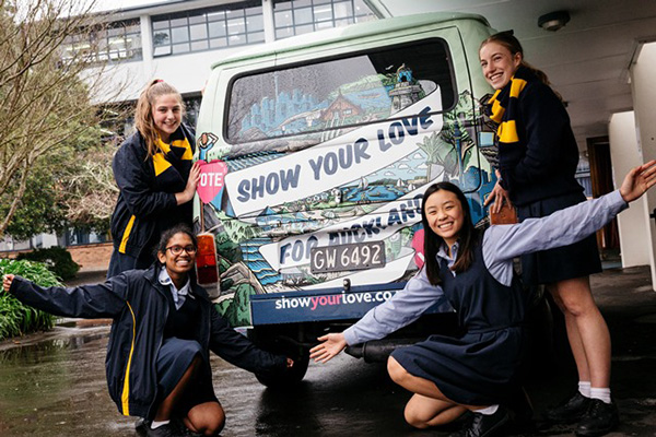 Students and Auckland Council Kombi, 2016