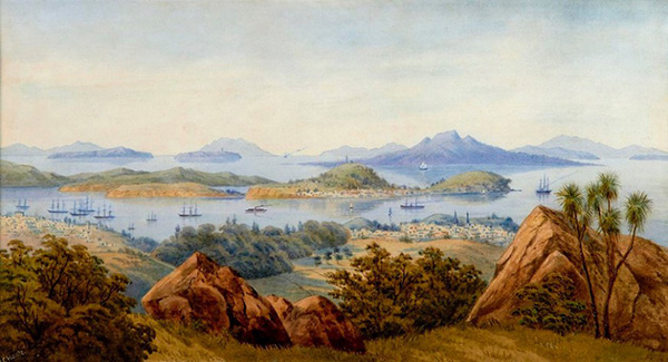 John Barr Clarke Hoyte, Parnell and Auckland Harbour c.1870 watercolour