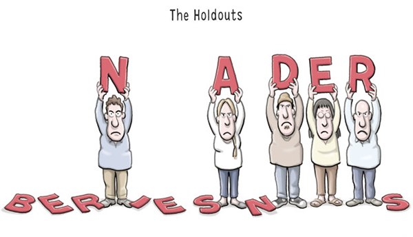 Nader holdouts on Sauders cartoon