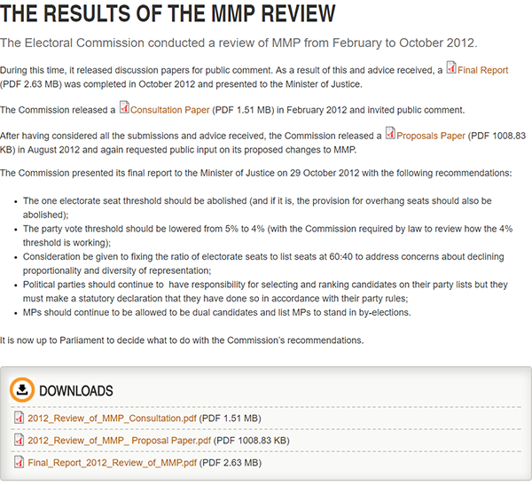 Results of the MMP review