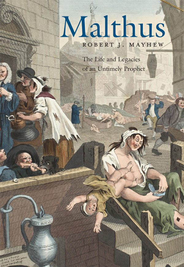 Malthus cover, Gin Lane by William Hogarth