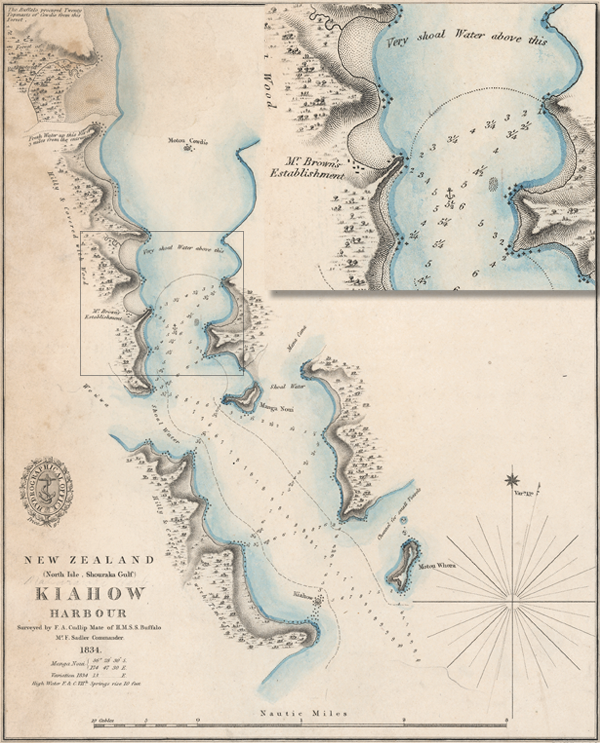 Ferry A Cudlip chart of the Mahurangi Harbour, titled Kiahow Harbour