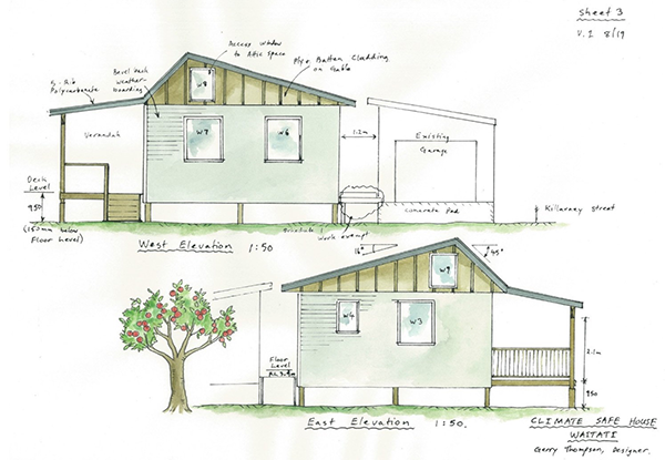 Plans for the climate-safe house being built in a partnership with Otago Polytechnic and others