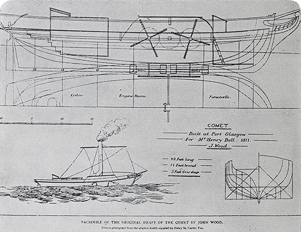 Go to Grace’s Guide: PS Comet Facsimile of the plans and lines of the paddle steamer Comet by John Wood.