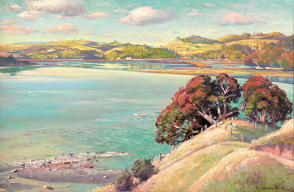 ”The Pohutukawa Tree, Dairy Bay, Mahurangi Heads”, Samuel John Lamorna Birch, 1937