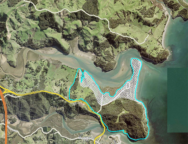 Wenderholm Regional Park showing land lost from 1 metre of sea-level rise