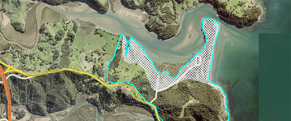 Wenderholm Regional Park showing land lost from 1 metre of sea-level rise